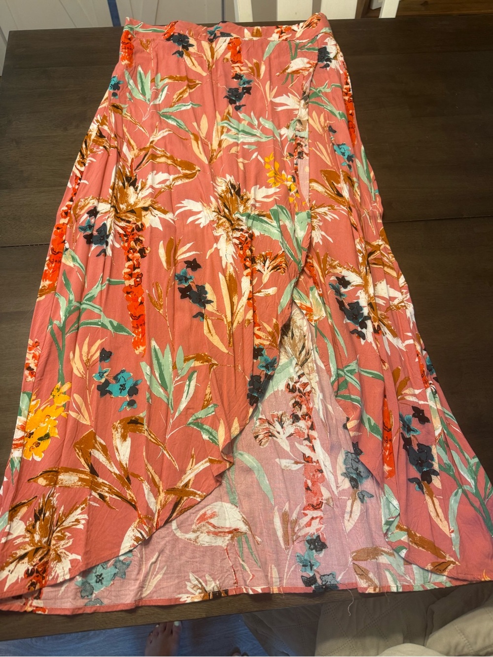 Express Coral Floral Maxi Skirt with Teal & Mustard Accents